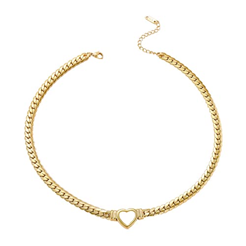 Amiley Retro Necklace,Chic Personality Hollowed Out Love Braided Chain Titanium Steel Clavicle Chain (Gold, One Size)