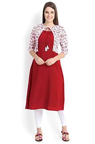 Image of Women's Crepe A-Line Kurta (ALC4045GRN3 Ruby Red Medium)