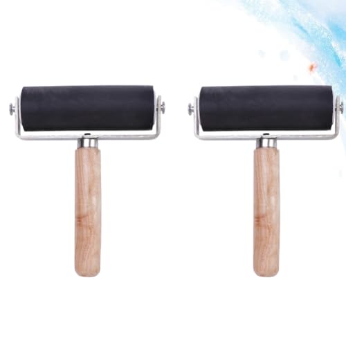 VILLCASE 10cm Rubber Ink Roller Printmaking Kit Speedball Stamping Tool Comfortable Grip Handle