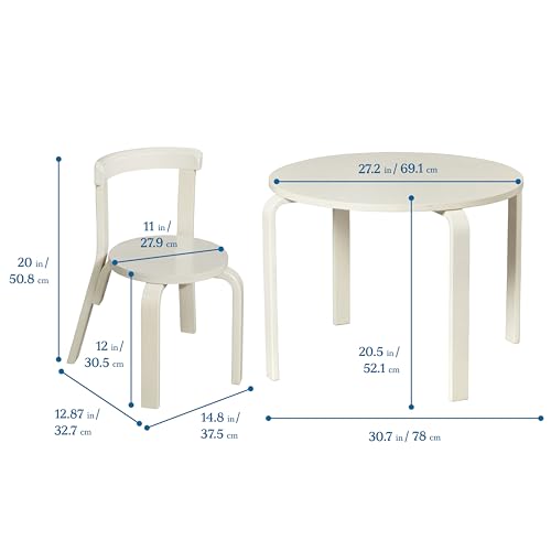 Image of ECR4Kids Bentwood Table and Curved Back Chair Set, Kids Furniture, White Wash, 5-Piece