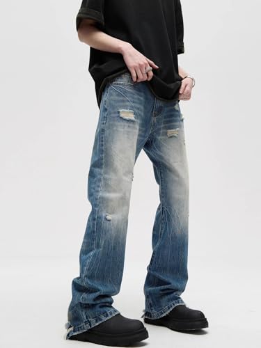 GUOYUXIAO Men's Jeans High-Street Flared Denim Pants for Men American-Style Straight-Leg Pants Trouser for Men4
