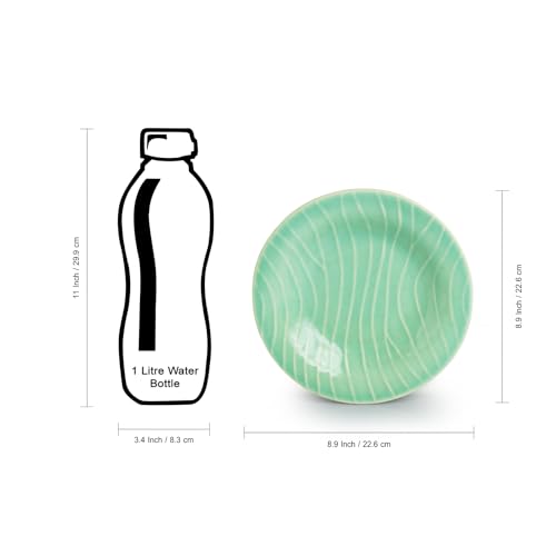 Image of ExclusiveLane 'Caribbean Green' Hand Glazed Ceramic Pasta Bowls /Plates (Microwave & Dishwasher Safe) | Hand-Etched Bowl for Serving Bowl /Plates for Kitchen Snacks Serving Bowl Ceramic Serveware