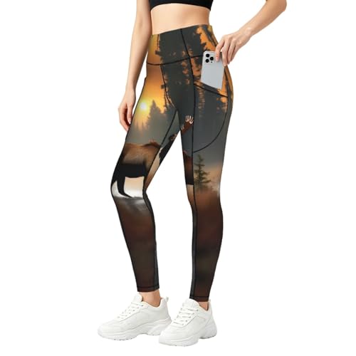Leggings con bolsillos para guardar el móvil conjuntos de entrenamiento estampado alce