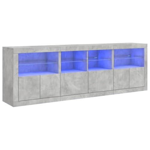 vidaXL Aparador con Luces LED Gris hormigón 202x37x67 cm