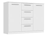 mit Schubladen Mirjan24 Kommode mit Schubladen Surrey, geeignet als Anrichte, Highboard, Mehrzweckschrank, Sideboard in Wohnzimmer, Esszimmer, Diele, Flur, praktische Schubladenkommode (Weiß, Modell: 2D4S)