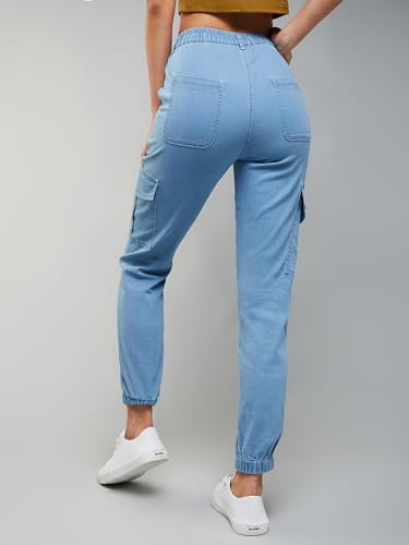 Image of Dolce Crudo Women's Light Blue Regular High Rise Regular Stretchable Denim Joggers