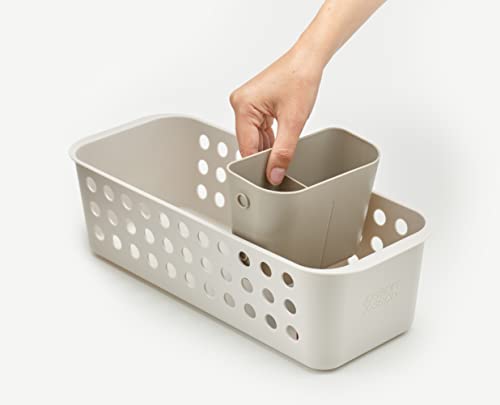 Joseph Joseph EasyStore - Bathroom essentials Storage Basket Organiser with moveable pot and divider, Slimline- Ecru - Image 3