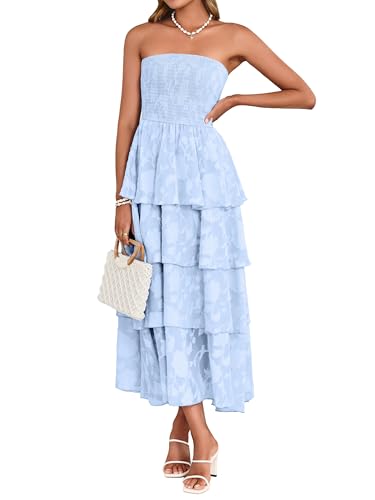 Image of Simplee Womens Summer Strapless Maxi Dress 2026 Boho Floral Off Shoulder Wedding Guest Dresses Tiered Beach Long Sundress