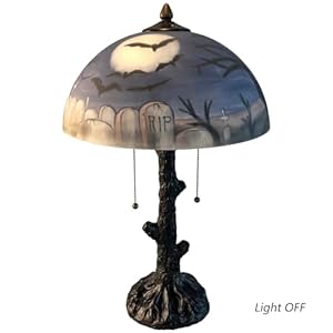 Bieye l10973 bats flying over garveyard at full moon night hand painted glass table lamp for helloween decor blue 14×22 inch  urban country home decor