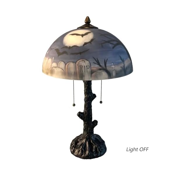 Bieye l10973 bats flying over garveyard at full moon night hand painted glass table lamp for helloween decor blue 14×22 inch  urban country home decor