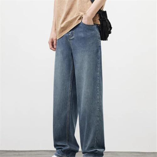 Men's Summer Thin Jeans Loose Fit Wide Leg Straight Cut Casual Denim Trousers Retro Style3