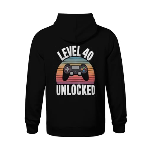 Kids Level 40 Unlocked Video Gamer 40th Birthday Gift Boys Girls Lightweight Kangaroo Pocket Fleece Hoodies3