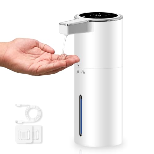 HMJIA Dispenser Sapone Automatico con Sensore IPX5 Impermeabile USB-C Ricaricabile 400ml Dispenser Sapone per Cucina e Bagno con Accessori per il Montaggio a Parete (Bianco Gel)