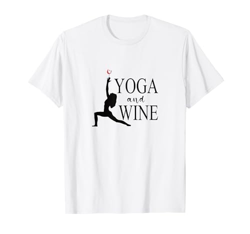 Yoga and wine makes everything fine   Camiseta de manga corta, diseño con texto 