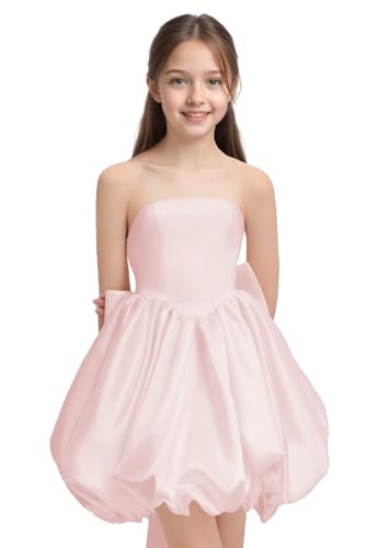 Puffy Satin Homecoming Dresses for Teens 2025 Short Flower Girl Dress with Bow Cocktail Party Gown4