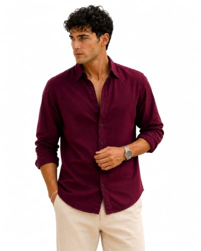 Image of Men Linen Cotton Full Sleeve Shirt for man | Mens Casual Shirt |Shirts for Men Stylish | Men Shirts | Casual Business Party Festival Regular Fit