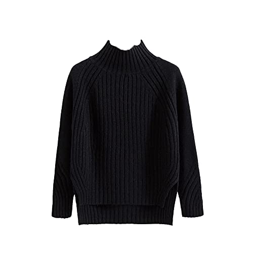 LIAOPUFUS Femme Sweater Col Surélevé Hiver Longueur Moyenne Décontracté (1-Noir, 2XL) Cover