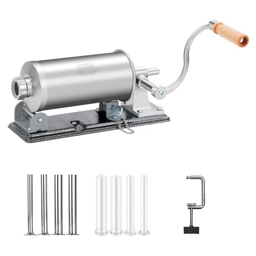 Sausage Stuffer, 2.5LBS Stainless Steel Horizontal Sausage Maker, Homemade Manual Meat Filling Kitchen Machine with 8 Stuffing Tubes