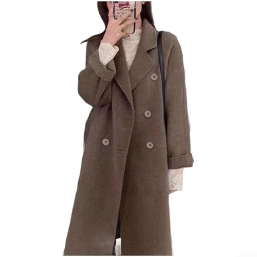 Gabardina de lana para mujer, chaqueta gruesa suelta de longitud media, abrigo elegante y cálido para la temporada de otoño e invierno (XL marrón)
