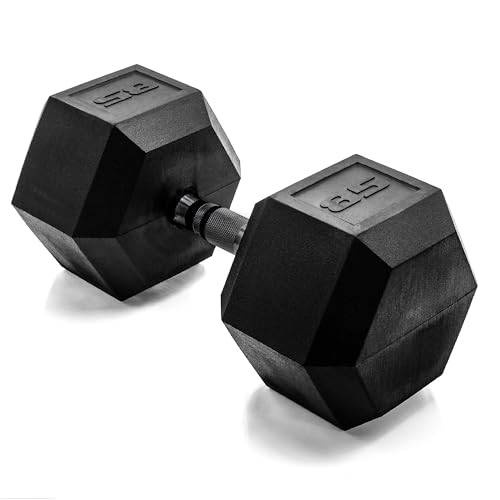 Image of CAP Rubber Coated Dumbbell Weights, Free Weights for Home Gym Strength Training, Anti-Roll Hex Dumbbells with Black, Chrome & Comfort Grip Handles, Singles
