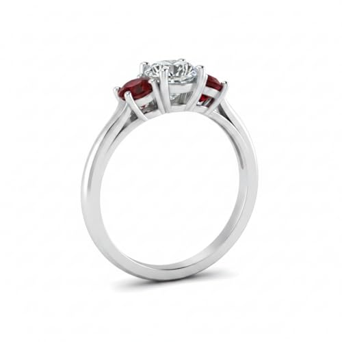 Image of Choose Your Gemstone Classic Three Stone Ring 925 Sterling Silver Round Shape 3 Stone Engagement Rings Everyday Jewelry Wedding Jewelry Handmade Gifts for Wife US Size 4 to 12