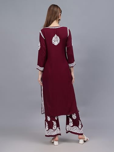 Image of Seva Chikan Hand Embroidered Lucknowi Chikankari Modal Kurta and Palazzo Set SCL8023
