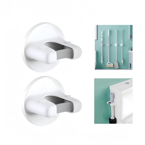 JMXINHANG Bathroom Organization Made Easy with Wall Mounted Hooks for Brooms and Mops - No Damage Adhesive Hooks for Walls Broom Hooks Wall Mounted(2 Pack)