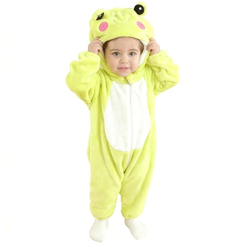 Image of DarkCom Unisex Baby Frog Costume Animal Onesie Toddler Hooded Romper Halloween Kids' Christmas Pajamas
