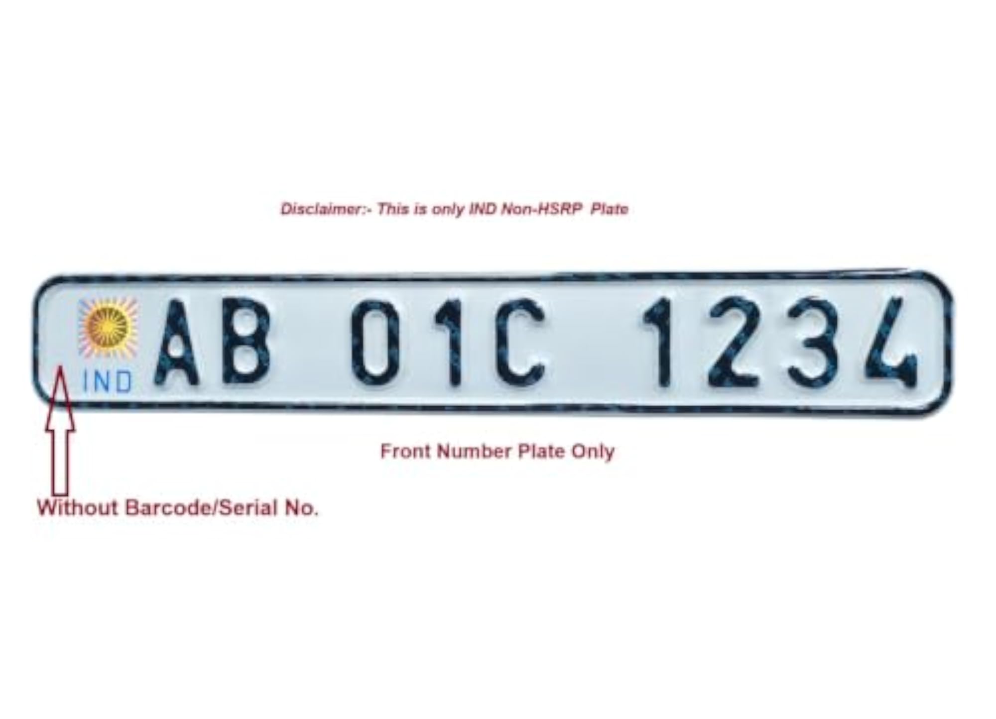 Bike Front Number Plate Embossed and Reflective Aluminum Plate