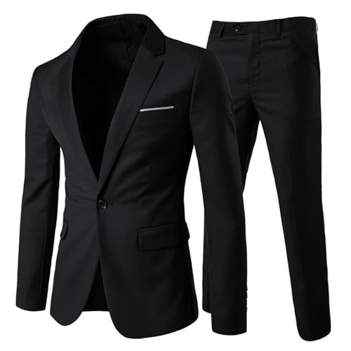 Allthemen Mens Suits 2 Piece Slim Fit Wedding Dress Suit One Button Business Suit Blazer Jackets Trousers Black XL