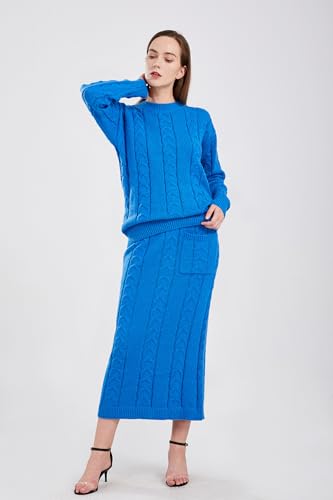 Image of utcoco Womens Sweater Sets Winter Chunky Cable Knit 2 Piece Outfits Sweater Skirt Set