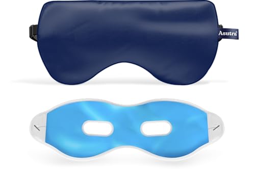 ASUTRA Seiden-Augenkissen zum Schlafen, Marineblau, gefüllt mit Lavendel- und Leinsamen, beschwert, Meditation und lichtblockierende Augenbinde