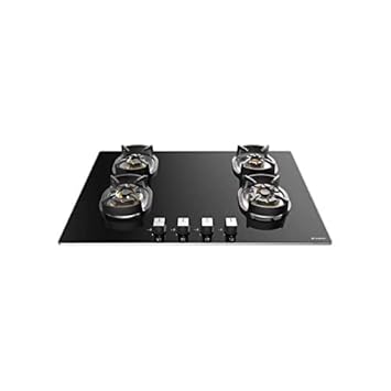 Faber Hob/Hobtop 4 Brass Burner Auto Electric Ignition,Glass Top (Nexus IND HT784 CRS BR CI AI) Black