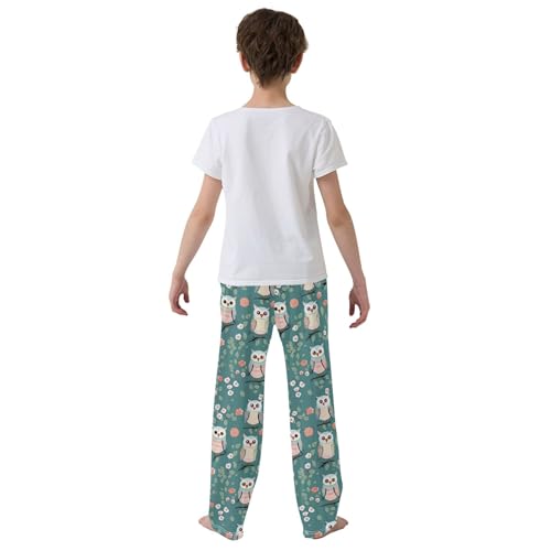 Owl Flowers Long Pajama Pants Elastic Waist PJ Bottoms with Pockets S A1117954
