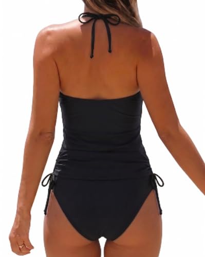 Image of Womens Two-Piece Tankini Set Cow Skull with Leopard Print Sets Swimwear Tankini Top Sets Swimwear