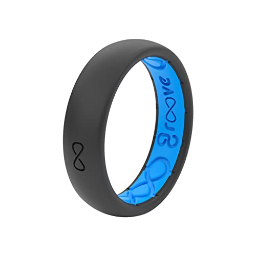 Groove Life Solid Thin Deep Stone/Blue Silicone Ring Breathable Rubber Wedding Rings For Women, Lifetime Coverage, Unique Design, Comfort Fit Ring - Size 8 #TOP5