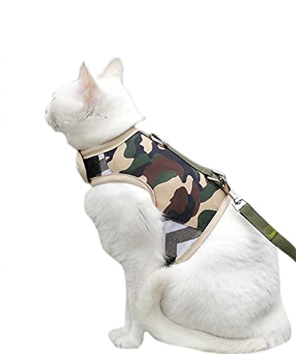 Image of Cat Harness and Leash Set for Walking Escape Proof, Adjustable Cat Vest Harness, Padded Stylish Cat Walking Jackets, Camo Green, Extra Large