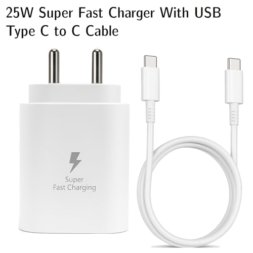 Image of Original 25w Charging Kit | Connecter Type USB Type C to C | Durable Build Quality | Compatible with Samsng Galaxy A72 A32 A12 M31 A41 M21 A71-White