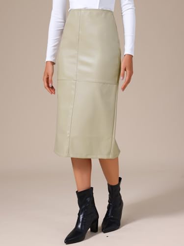 Allegra K Women's PU Leather Midi Skirts Party High Waist Split Back Bodycon Pencil Skirt2