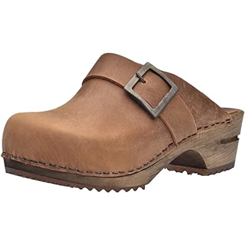 Zuecos Abiertos Sanita Urban de Piel con Suela de Madera Cover
