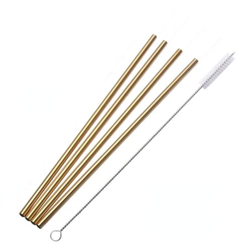Juego de 4 pitillos metálicos reutilizables de acero inoxidable dorados miniatura 1