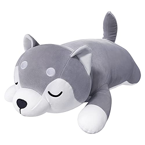 Image of Auspicious beginning 30'' Husky Stuffed Animal Plush Pillow, Huskies Anime Body Pillow, Kawaii Stuff Animal Plush Toy, Big Plushie Stuffed Dog Giant Plush Throw Pillow Gifts for Boys Girls
