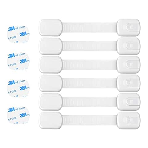 Adjustable Child Safety Locks, Baby Proofing Cabinet Strap Locks, 6 Pack, Cupboard Locks for Children, Strong Adhesive Locks for Cabinets, Drawer, Closet, Fridge, Refrigerator, Trash Cover