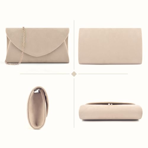Pacetap Clutch Purses For Women, Elegant Suede Nude Evening Bag For Women Formal thumb #4