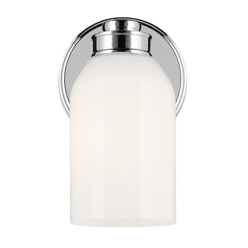 Image of Kichler Shae 1-Light Bathroom Wall Light, Chrome | White opal glass wall light for bathrooms, hallways and mirrors (5 inch x 8.25 inch), 55200CH