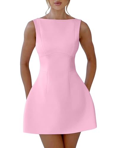 Image of YMDUCH Women's Sexy Sleeveless Crew Neck Backless A-line Party Short Mini Dress