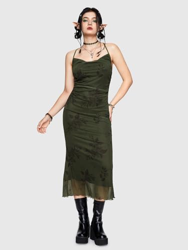 Image of Milumia Women's Floral Cowl Neck Bodycon Maxi Dress Wedding Guest Cocktail Long Dresses Army Green X-Small