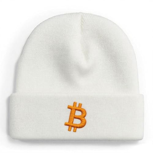 HumblePleb Bitcoin Logo Knit Beanie Soft Stretchable Winter Warm Hat for Skiing Unisex Adult Thermal Cap (US Alpha One Size White)