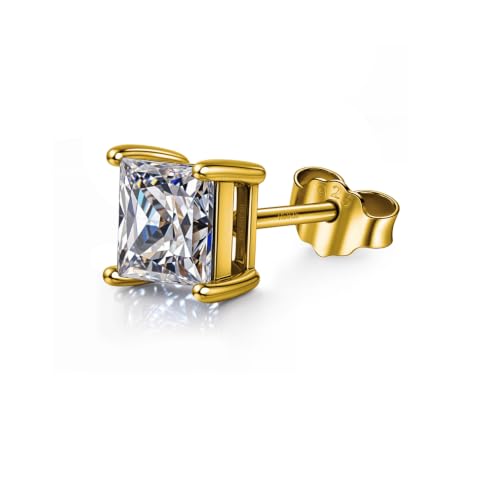 Image of HIGHSPARK 925 Silver Men's Square Solitaire Stud Earring | 92.5 Sterling Silver and Diamond like Brilliance Sparkling Zirconia | Single Stud for Men | Lovely Gift