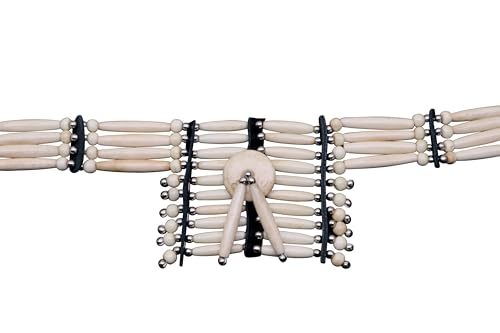outROAR Gear Breastplate Choker Necklace Native American Indian Style, Buffalo Bone - Handmade Traditional Hairpipe Beads - Adjustable Bone Choker for Women and Men Beige Tan2